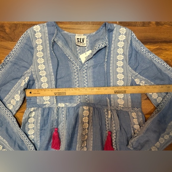 SLV Sur La Vague Blue Embroidered Boho Dress Tassel Detail  Medium cottage core - Picture 4 of 6